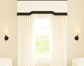 Custom Cornice Board Valance Box Window Treatment | Black and White Window Cornice Board | Custom Cornice Valance by Designer Homes