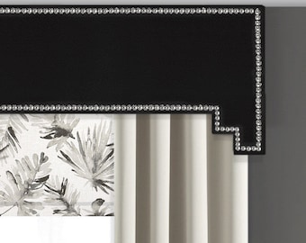 Cornice Board Pelmet Box Window Treatment in Soft Black with Nailhead Trim - Step Step Cornices by Designer Homes
