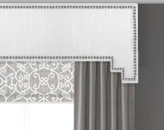 Cornice Board Pelmet Box Window Treatment in Soft White with Nailhead Trim - Step Step Cornices by Designer Homes
