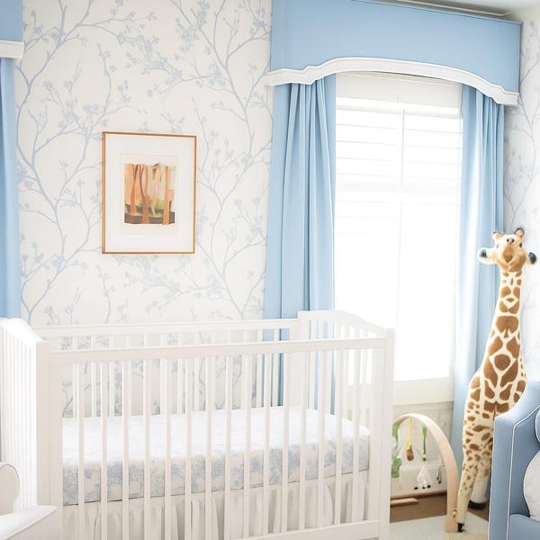 Jacob Cornice Board Nursery Valance Window Treatment | Contrasting Band Trimmed Valance Cornice |  Nursery Window Cornices by Designer Homes