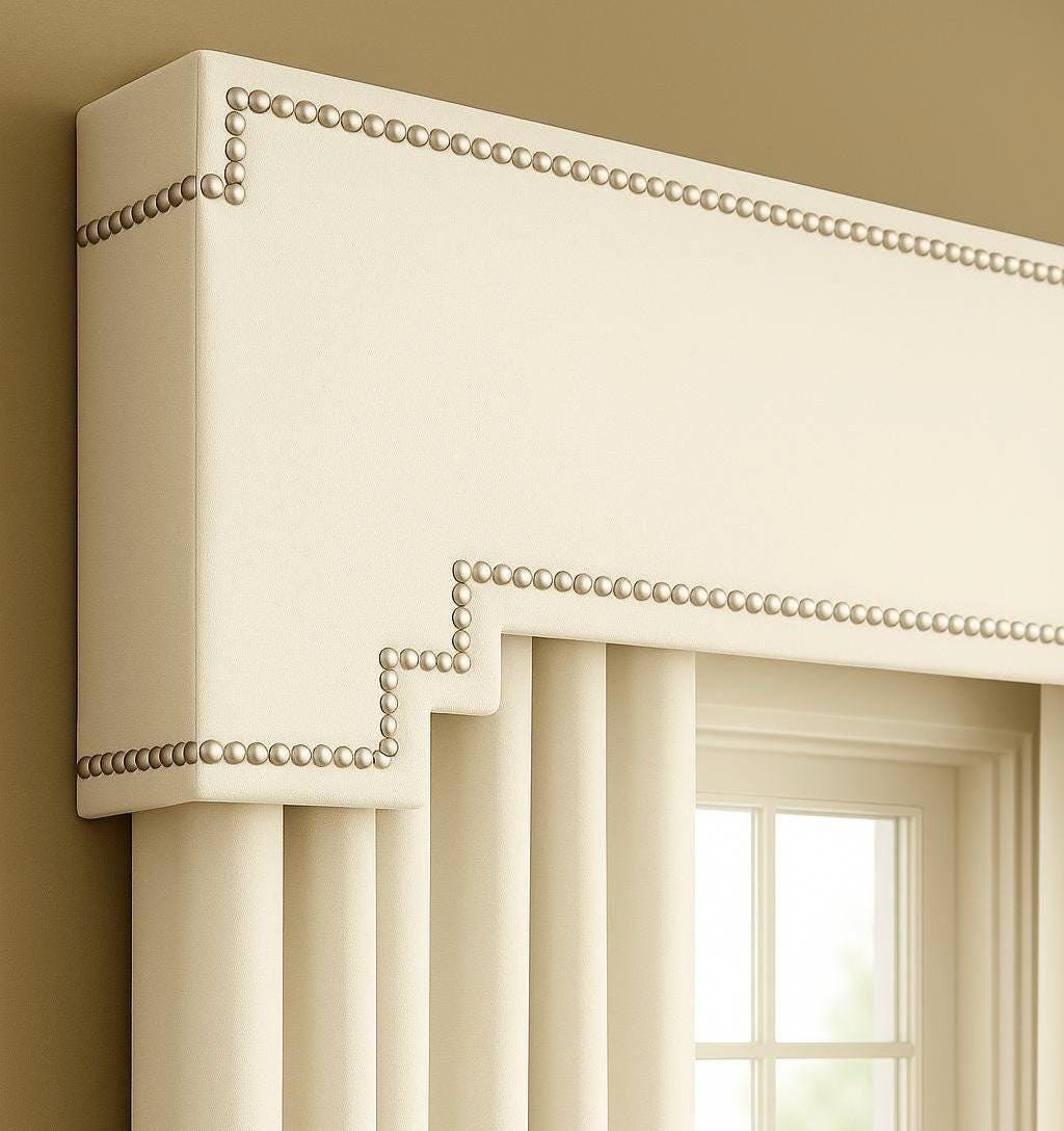 Upholstered Cornice Board Pelmet Box Window Treatment in Soft White ...