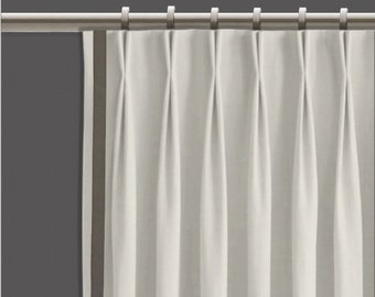 White Pinch Pleat Curtains | Gray Ribbon Stripe | Blackout Lined Set of 2 | French Pleat Drapery Panels | Pleated Drapery by Designer Homes