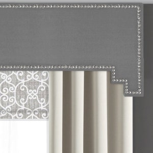 Cornice Board Pelmet Box Window Treatment in Gray Fabric with Nailhead Trim - Step Step Cornices by Designer Homes