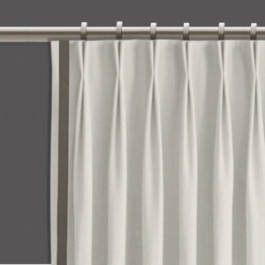 White Pinch Pleat Curtains Gray Ribbon Stripe | Blackout Lined Set of 2 | French Pleat Drapery Panels | Window Treatments by Designer Homes