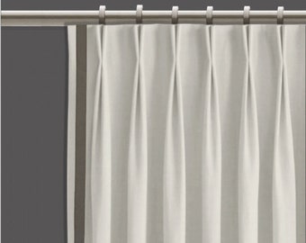 White Pinch Pleat Curtains Gray Ribbon Stripe | Cotton Lined Set of 2 | French Pleat Drapery Panels | Window Treatments by Designer Homes