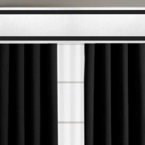 Ribbon Cornice Board Pelmet Box Window Treatment in White with Black Edge Band Decorative Trim Border - Custom Curtain Topper Box Valance