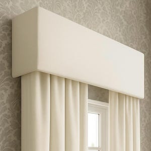 Custom Cornice Board Box Valance Window Treatment - Soft White Upholstered Custom Valance - Modern Cornice Valance by Designer Homes