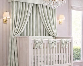 Nursery Crib Canopy Cornice with Drapery by Designer Homes | Crib Valance | Teester Bed Canopy | Gingham Crib Coordinates Sold Separately