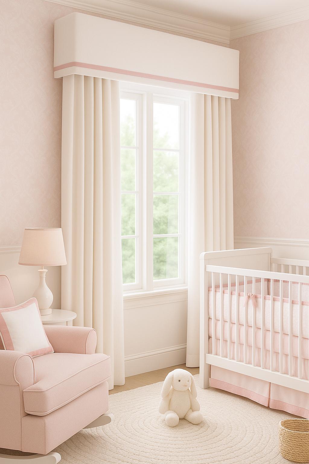 Cornice Board Nursery Valance Window Treatment | Ribbon Trimmed