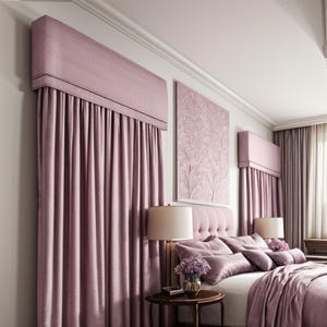 Custom Cornice Board | Window Pelmet | Window Cornice | Custom Cornice | Valance Box | Blush Pink Valance Window Treatment by Designer Homes