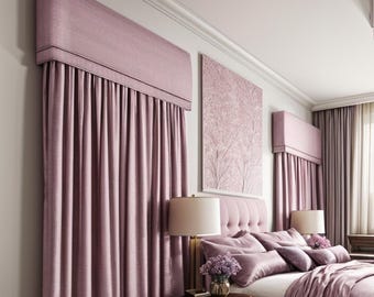 Custom Cornice Board | Window Pelmet | Window Cornice | Custom Cornice | Valance Box | Blush Pink Valance Window Treatment by Designer Homes