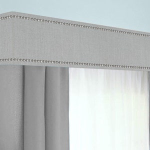 Custom Cornice Board Pelmet Box Window Treatment Gray with Nailhead Trim - Custom Valance Box