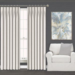 White Curtains Cotton Lined Set of 2 Cotton Curtains French Pinch-Pleat Drapery Panels Window Treatments by Designer Homes image 1