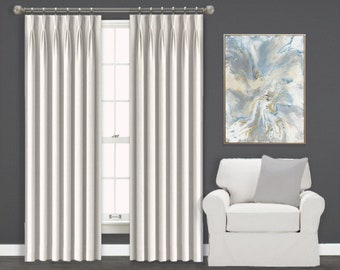 White Curtains | Cotton Lined Set of 2 | Cotton Curtains| French Pinch-Pleat Drapery Panels | Window Treatments by Designer Homes