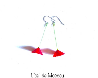 boucles d'oreilles, coquelicots en toute simplicité, oreilles percées, argent 925