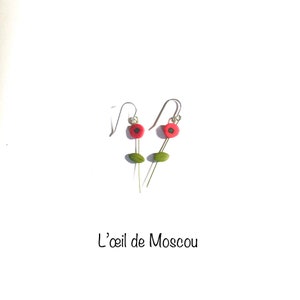 original creation earrings with small poppies, 925 silver