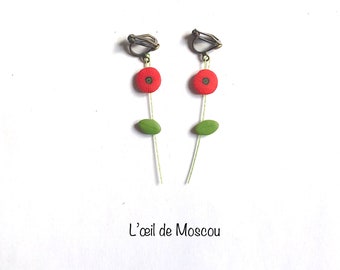 boucles d'oreilles clips, oreilles non percées, petits coquelicots