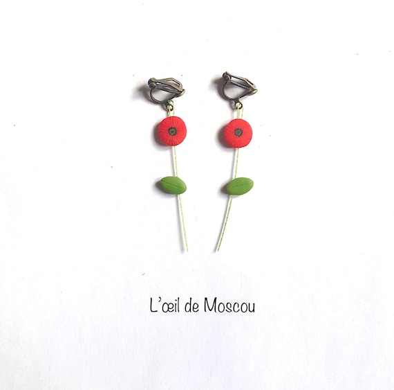 boucles d'oreilles clips, oreilles non percées, petits coquelicots