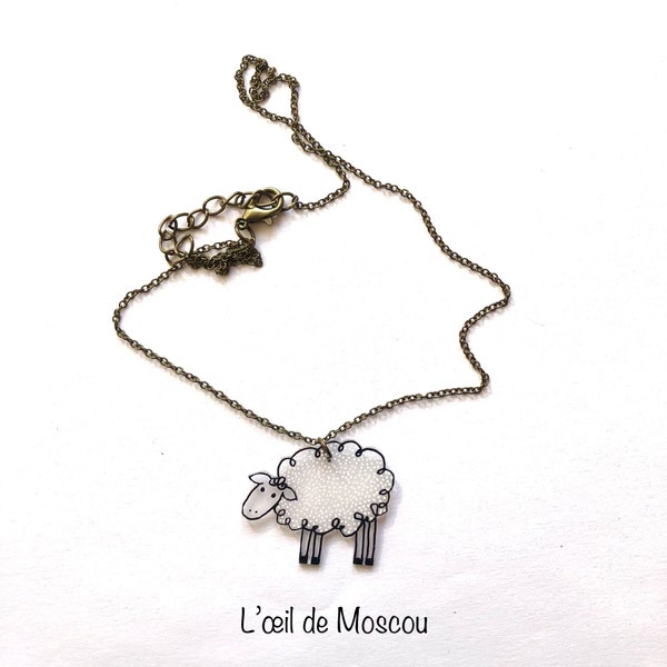 collier, pendentif mouton, chaine couleur bronze