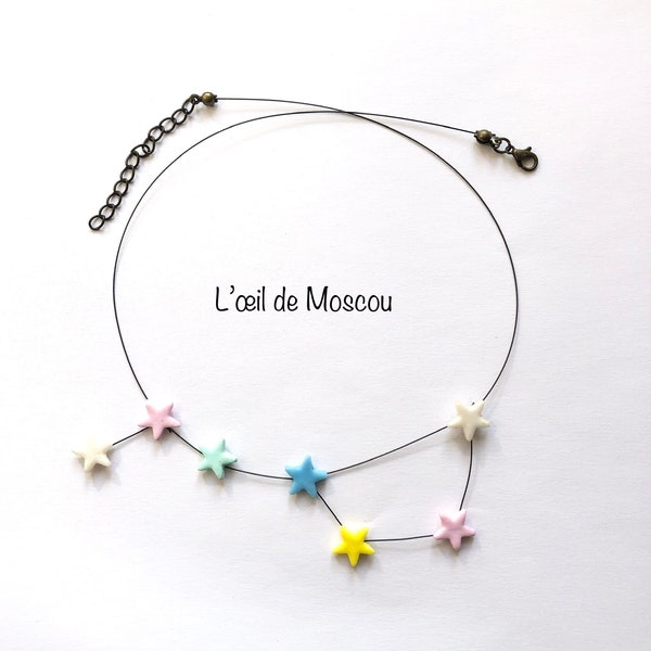 big bear necklace, multicolored stars