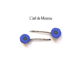 deux barrettes coquelicots bleus