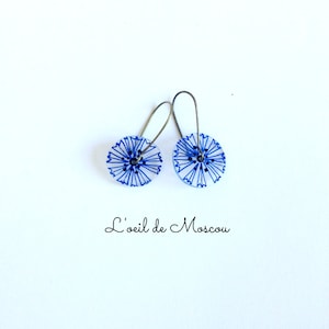 small sleeper earrings, cornflower floral pattern