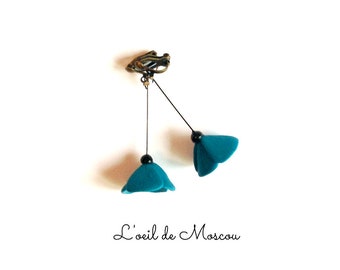 simple blue flower clip-on earrings for non-pierced ears
