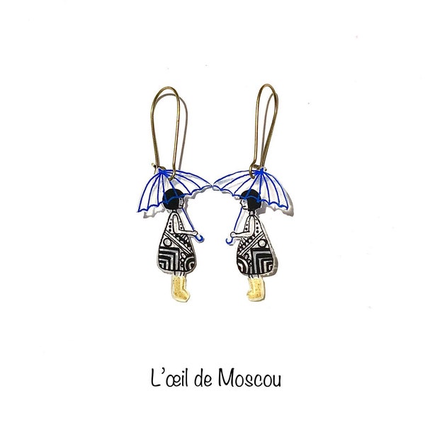 Boucles d'oreilles « les petites dames » création fait-main, shrink plastic