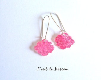 Sleeper earrings, pink cloud dotted pattern