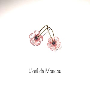small sleeper earrings, floral pattern, poppy