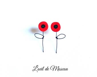 poppy earrings with stems, original creation