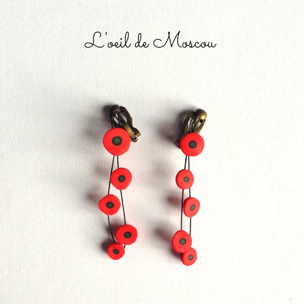 clips boucles d'oreilles créateur coquelicots grappes