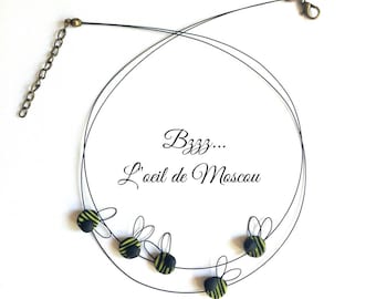 bzzz... collier abeilles deux rangs en pâte polymère