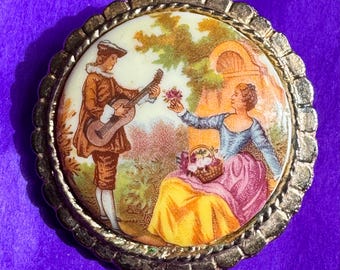 Limoges Tuchclip Rokoko Stil Bild Brautjungfer Liebespaar von Fragonard