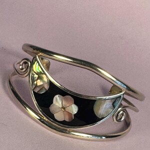 Alpaca Silver abalone shell bangle Hencho en Mexico vintage 1970s image 5