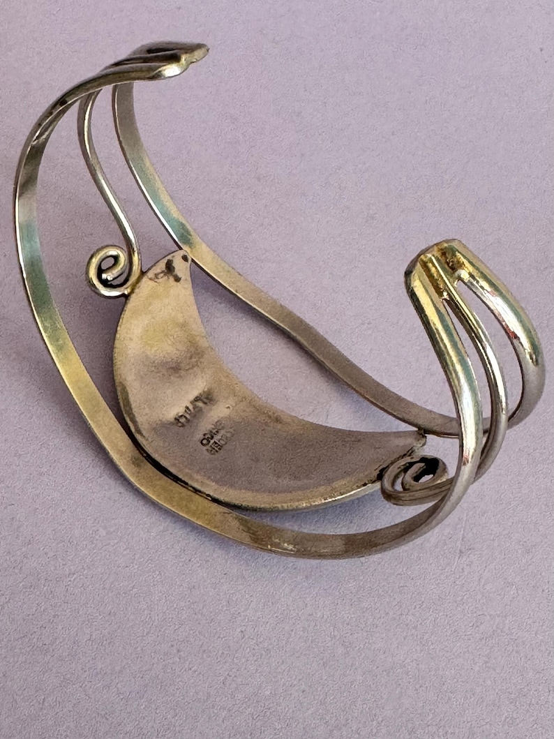 Alpaca Silver abalone shell bangle Hencho en Mexico vintage 1970s image 2