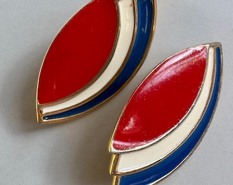 Monet Ohrringe 1970s Mod Era vintage rot weiß & blau