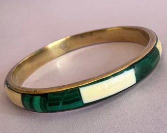Vintage Armband aus Malachit & Knochenmessing.