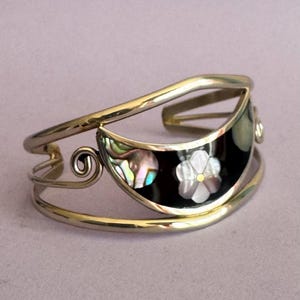 Alpaca Silver abalone shell bangle Hencho en Mexico vintage 1970s image 4