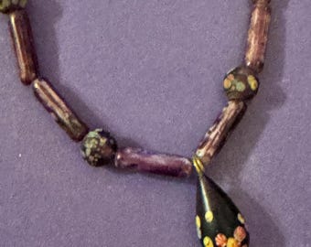 1970s vintage Murano Millefiori Halskette mit Stabanhänger 46 cm