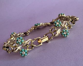 Vintage 1960s Armband Türkis Farbe Perlen & Strass.