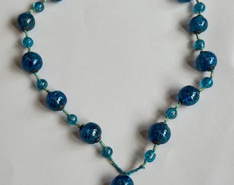 1930er Jahre Venezianische Aventurin Glas Perlenkette Murano Kupferflecken