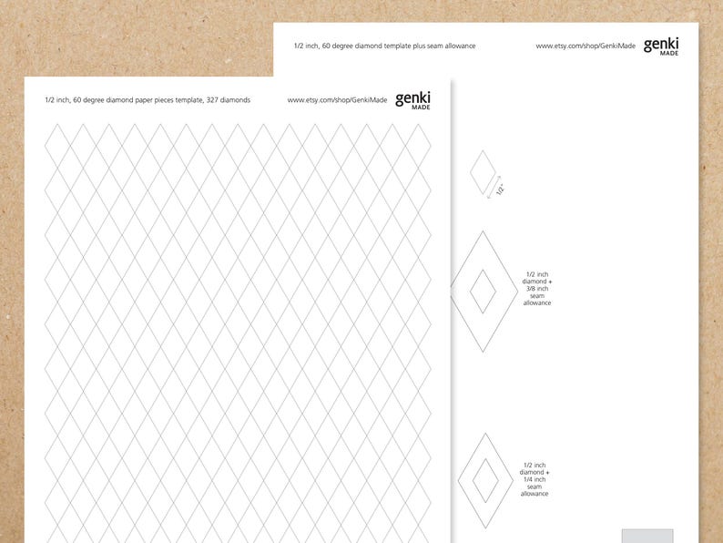 2 Inch Diamond Pattern 1/2 Inch Diamond 60 Degrees - English Paper Piecing (EPP) Instant ...