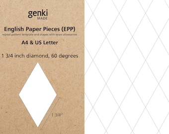 1 3/4 inch Diamond 60 degrees - English Paper Piecing (EPP) instant download printable A4 & US Letter PDF templates
