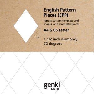 EPP-sjablonen met een ruitpatroon van 1 1/2 inch (3,8 cm) en 72 graden – Engels paper piecing-patroon (digitale download) – PDF's in US Letter- en A4-formaat