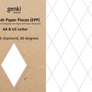 Plantillas PDF imprimibles de Paper Piecing inglés (EPP) de 2 pulgadas y 60 grados (A4 y Carta de EE. UU.) para descarga instantánea
