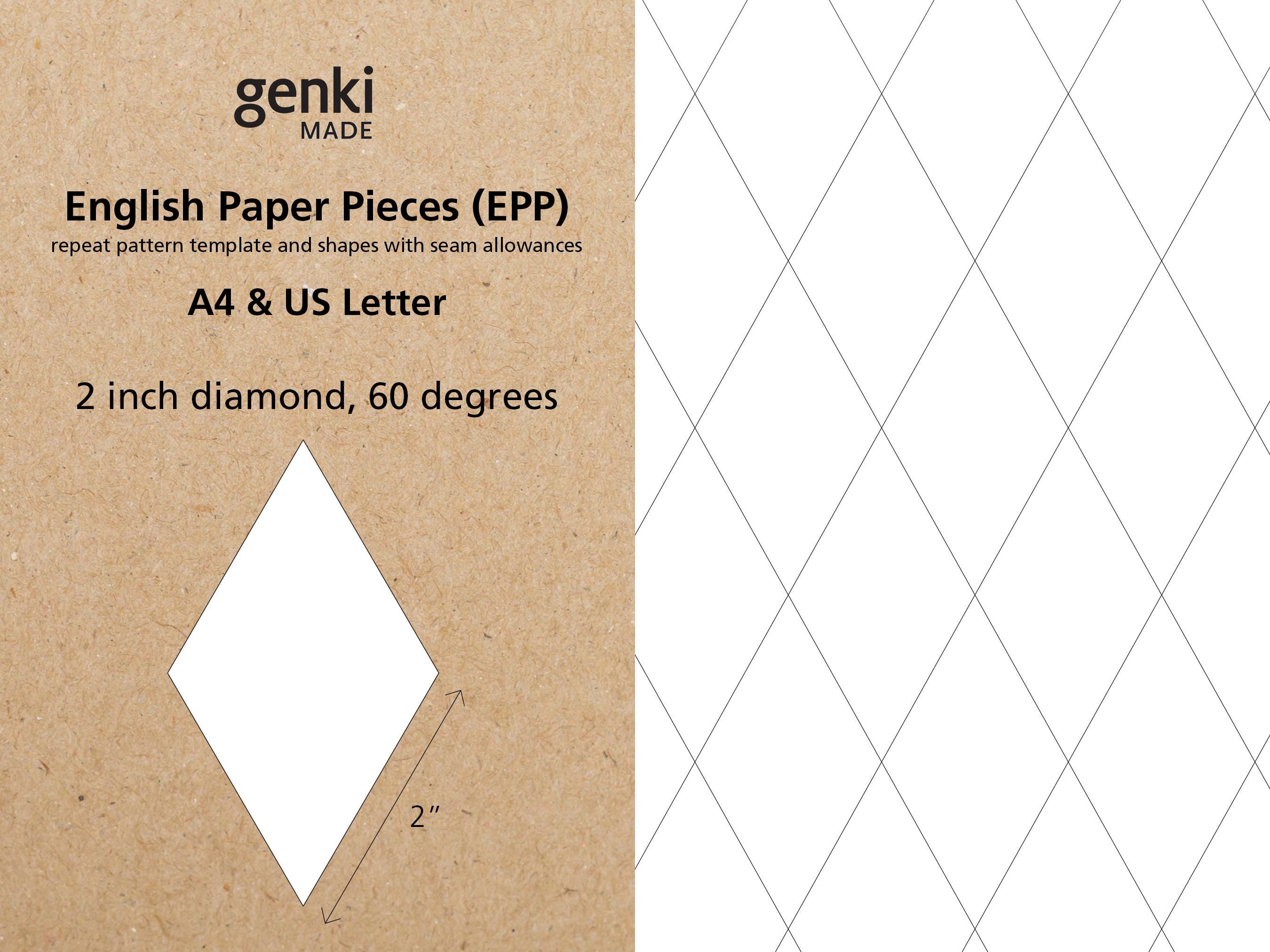 2 inch Diamond 60 degrees - English Paper Piecing (EPP) instant download printable A4 & US Letter PDF templates