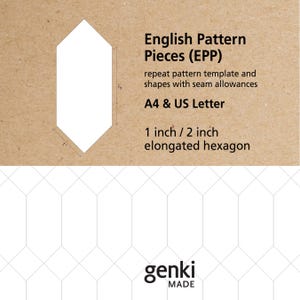 1 x 2 inch langwerpige zeshoek - English Paper Piecing (EPP) instant download, afdrukbare A4- en US Letter-pdf-sjablonen
