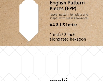 1x2 Inch Elongated Hexagon EPP Templates – English Paper Piecing Pattern (Digital Download) – US Letter & A4 PDFs
