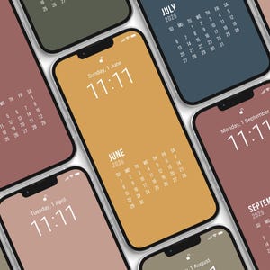 2025 Calendar iPhone wallpaper bundle, 18 pieces, calendar and solid colours, earthy colours, home screen, lock screen, phone background